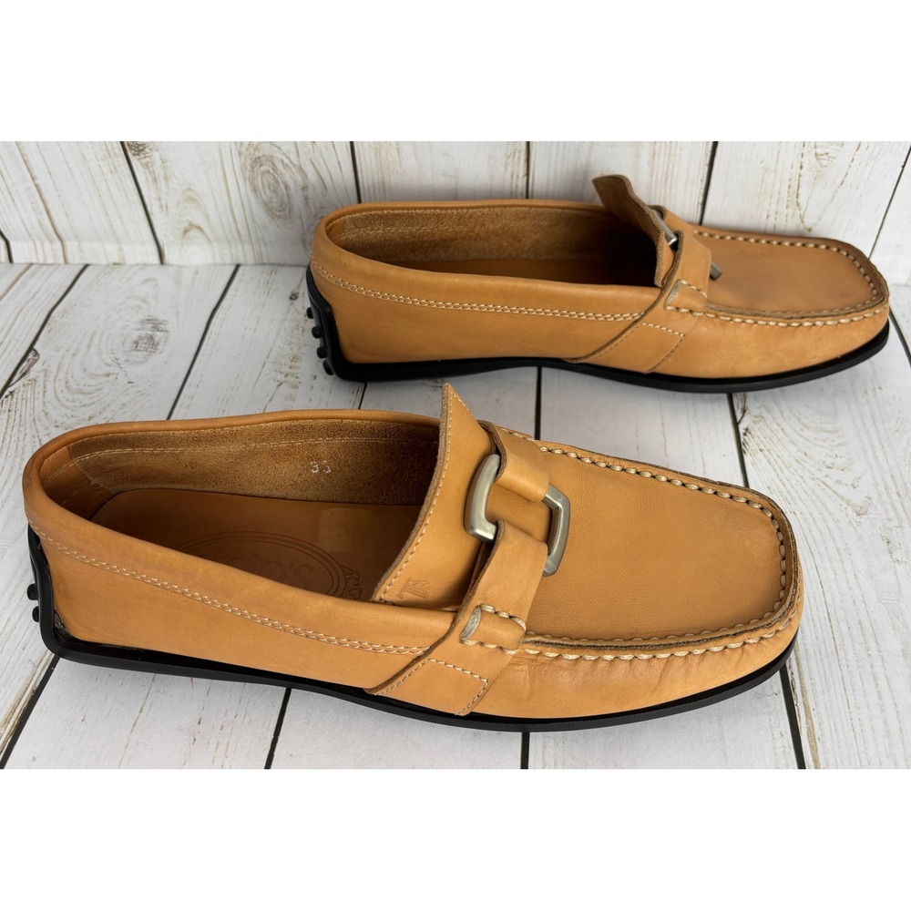 Tods Tan Nubuck Leather Gommino Driving Loafers Buckle Square Toe Italy Sz 35/5 - Picture 6 of 8